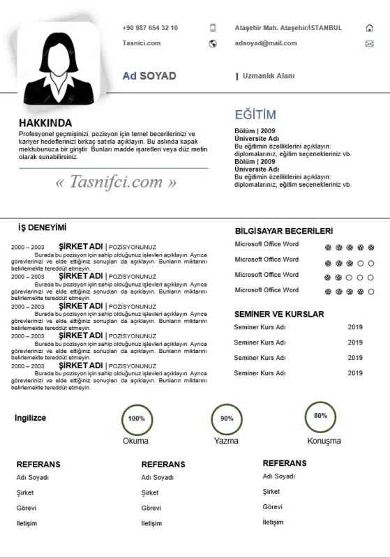 Word formatında hazırlanmış fotoğraflı modern CV örneği